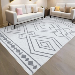 Modern Washable Geometric Area Rug Low Pile Non Slip Floor Carpet Non Shedding Stain Resistant Decorative Mat - 1 of 4