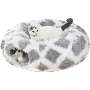 Warm Fluffy Plush Cat Tunnel Bed Under Christmas Tree Big Tube Playground Toys Crinkle Collapsible - 1 of 4