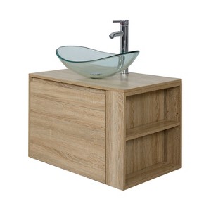 ELECWISH 30 inches Bathroom Vanity, Natural Color Wall Mounted Bathroom Vanity with Hidden Drawer - 1 of 4
