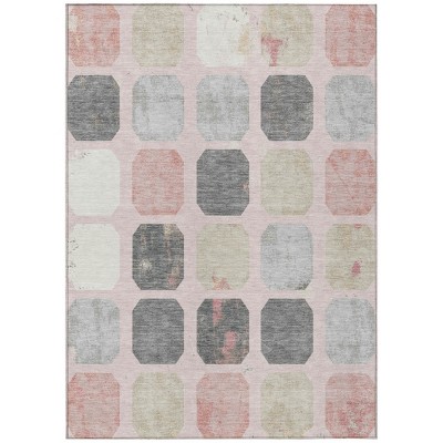 Blush Ivory And Gray Geometric Washable Indoor Outdoor Area Rug