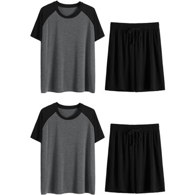 Lars Amadeus Men's Summer Solid Raglan Short Sleeve Shirt and Shorts Lounge Pajama Set 2 Pack