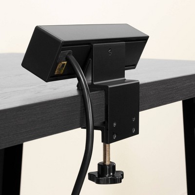 Gray Oak L-Shaped Computer Desk with Power Outlet and Filing Cabinet