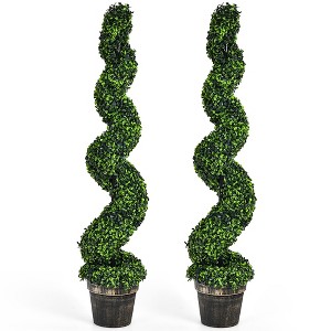 Costway 2 Pack 4FT Artificial Spiral Boxwood Topiary Tree Indoor Outdoor Decor - 1 of 4