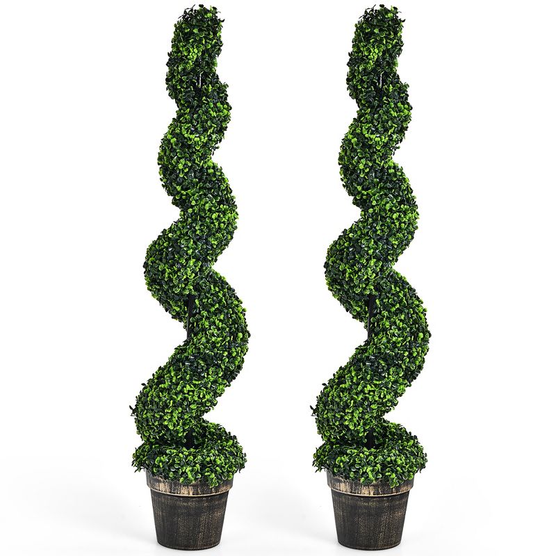 Costway 2 Pack 4FT Artificial Spiral Boxwood Topiary Tree Indoor Outdoor Decor, 1 of 12