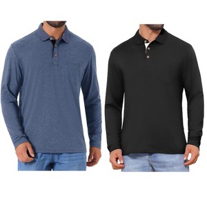 INSPIRE CHIC Men's Contrast Button Collared Pocket Long Sleeves Polo T-Shirts 2 Packs - 1 of 4