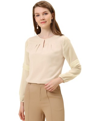 INSPIRE CHIC Women's Chiffon Semi Sheer Keyhole Neck Elegant Work Blouse