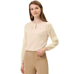 INSPIRE CHIC Women's Chiffon Semi Sheer Keyhole Neck Elegant Work Blouse - 1 of 4