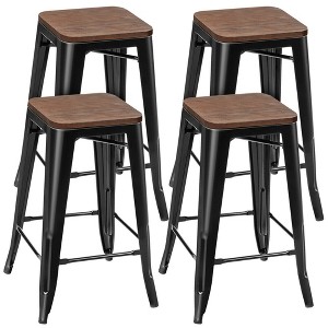 Costway Set of 4 Counter Height Backless Barstool 26'' Metal Stackable Stool w/Wood Seat - 1 of 4