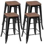 Costway Set of 4 Counter Height Backless Barstool 26'' Metal Stackable Stool w/Wood Seat