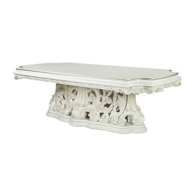 Adara Antique White Carved Wood Extendable Dining Table