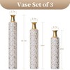 Angel Sar Metal Floor Vase, Tall Floor Vase with Gold Twig Pattern, Antique White Finish (Set of 3) - 4 of 4