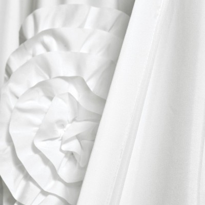 White Sheer Polyester Rod Pocket Curtain Panel with Ruffled Flowers