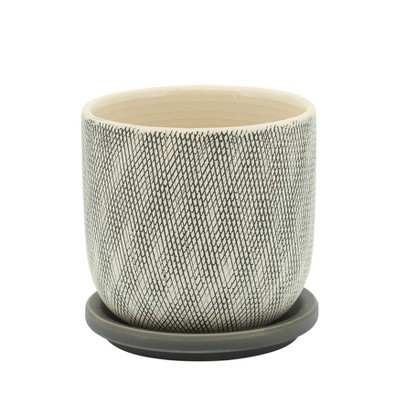 Sagebrook Home 5" Mesh Ceramic Planter with Saucer Gray