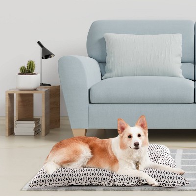 Ivory and Black Printed Microsuede Tufted Dog Mat