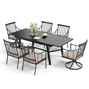 Captiva Designs 7pc Patio Dining Set with Rectangle Steel Table & Stylish Arm Chairs with Cushions - 1 of 4