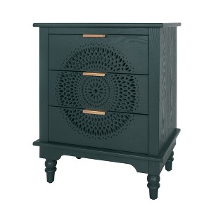 BAOURE Hollow-Carved 3-Drawer Lockers, Blackish Green Mid-Century Modern Storage Chest with Gold Handles for Bedroom & Living Room - 1 of 4