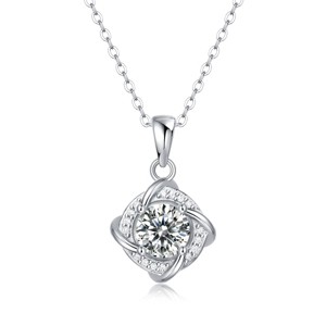 Guili 1ct Lab-Grown Moissanite Solitaire Pave Anniversary Love Knot Necklace - Elegant and Symbolic Jewelry for a Timeless Celebration - 1 of 3