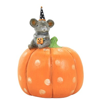 Bethany Lowe 5.0 Inch Halloween Mouse On Pumpkin Jack-O-Lantern Bucket Animal Figurines
