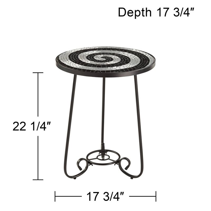 Teal Island Designs Modern Black Round Outdoor Accent Side Table 17 3/4" Wide Black White Tile Mosaic Tabletop Front Porch Patio Home House, 4 of 9