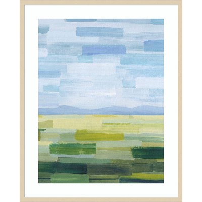 Grace Popp Abstract Landscape Lithograph with Brown Frame