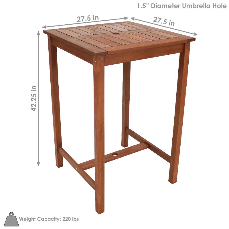 Sunnydaze Outdoor Meranti Wood with Teak Oil Finish Square Patio Tall Bar Height Table - 27" - Brown, 4 of 10