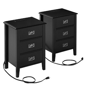 VECELO Nightstand Set of 2-with Charging Station, Black End/Side Table with USB Ports, Nightstands with 3-Drawers Storage Shelf - 1 of 4