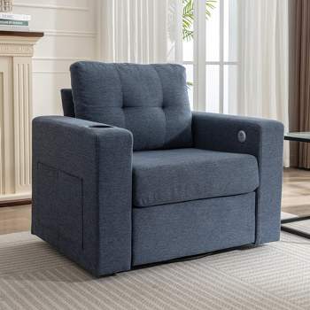 38.6" Modern Accent 90 Degree Swivel Chair with Drink Holder, Soft Velvet Sofa Chair 4A - ModernLuxe