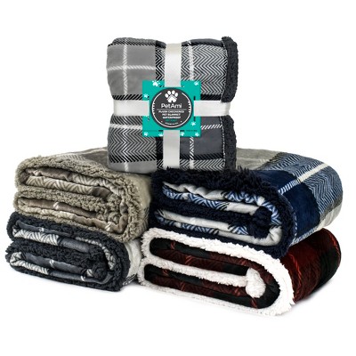 Large Gray Plaid Sherpa Waterproof Pet Blanket