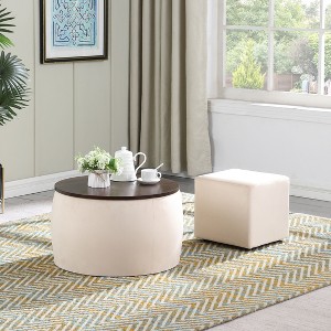 PAGED Nesting Storage Ottoman Set of 2, Modern Coffee Table with Reversible Cover and Wooden Frame, Shoe Bench for Living Room, Bedroom - 1 of 4