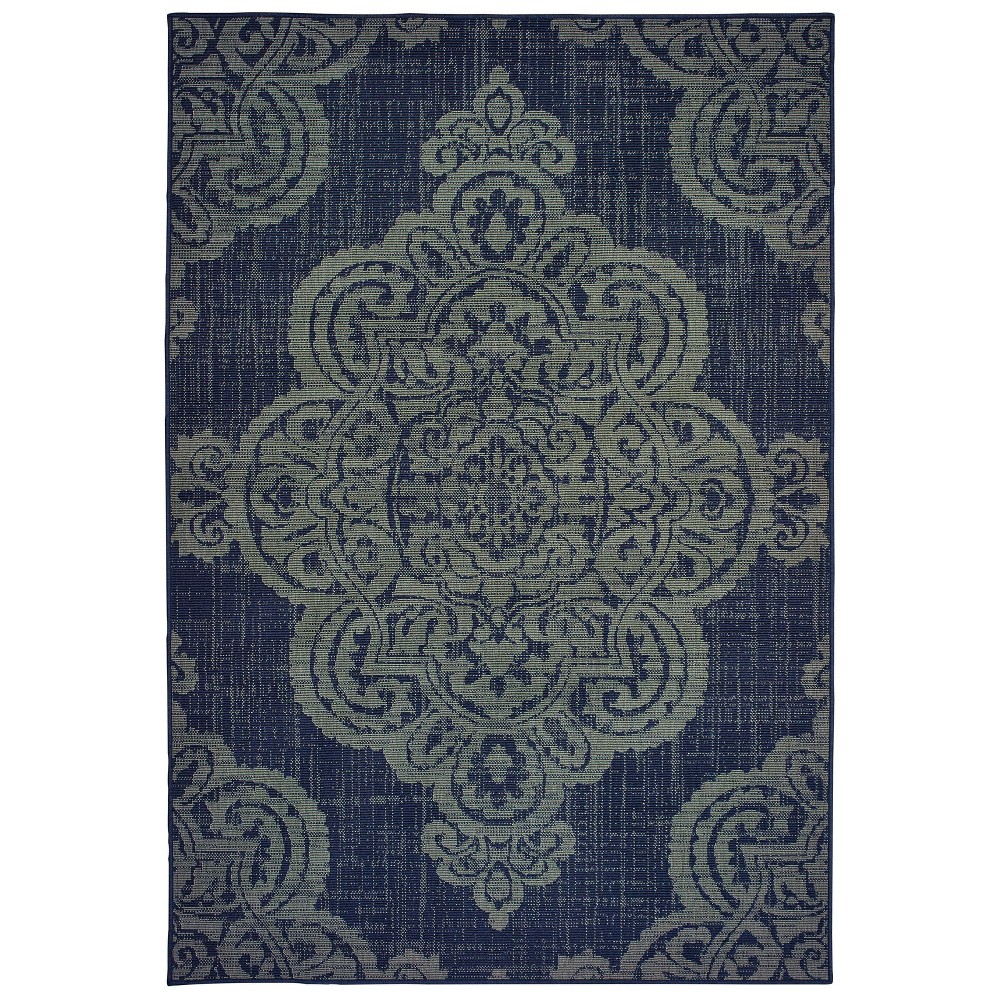 2'5inx4'5in Madeline Overscale Medallion Patio Rug Navy/Gray