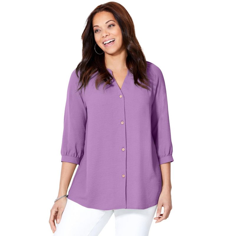 Catherines Women's Plus Size Light and Airy Y-Neck Blouse, 1 of 2