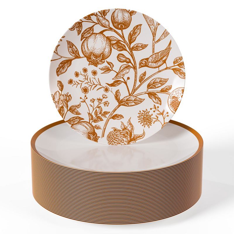 Trendables Plastic Disposable Plate Set  Brown and White Thanksgiving Plate with Pomegranate Design, 3 of 8