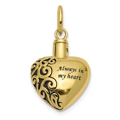 Black Bow Jewelry 10k or 14k Yellow Gold Always In My Heart Ash Holder Pendant, 16mm