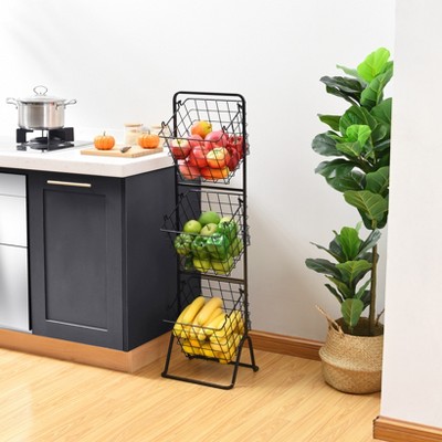 Black Metal 3-Tier Stackable Wire Storage Basket Stand
