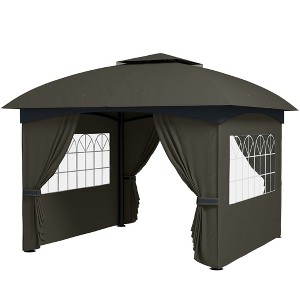 11' x 11' Outdoor Gazebo, Double Roof Patio Gazebo with Curtains, Church Windows, Galvanized Steel Frame - 1 of 4