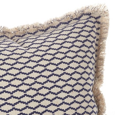 Navy Blue Fringed Moroccan Cotton Square Throw Pillow