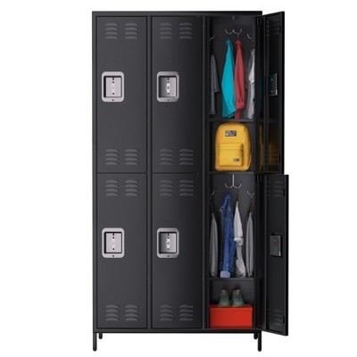 6 Doors Black Metal Office Storage Cabinet, Metal Lockers for Employees with 12 Hooks and 6 Shelves