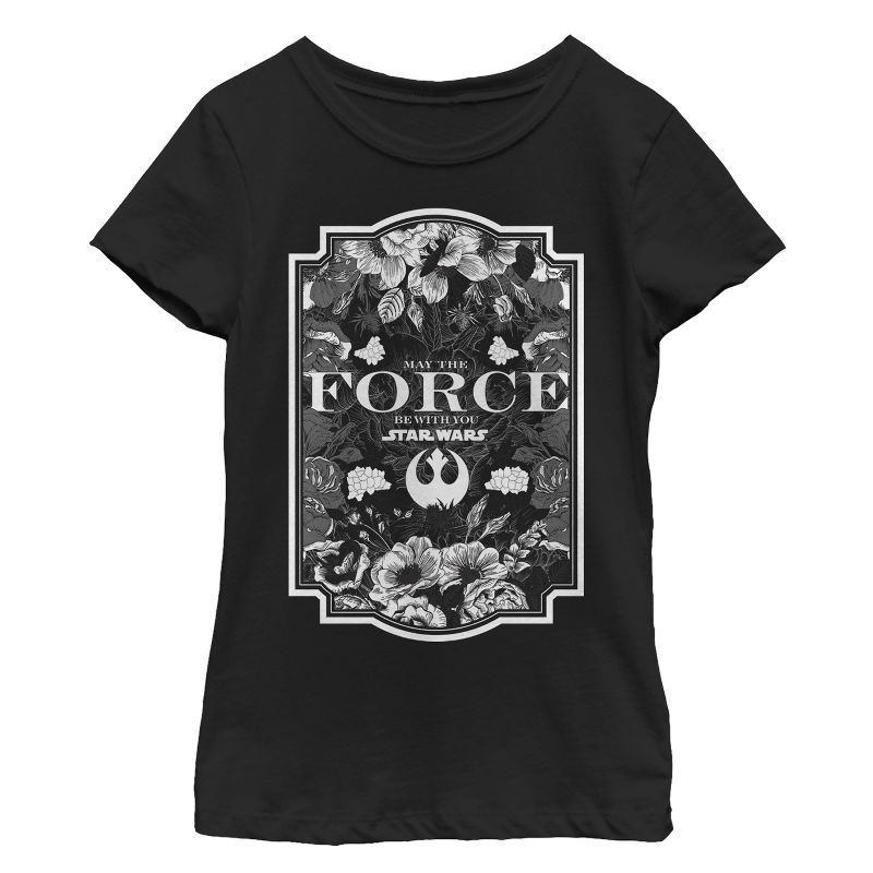Girl's Star Wars Force Be With You Floral Scene T-Shirt, 1 of 4