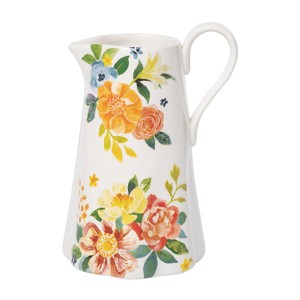 Transpac Ceramic 10.25 in. Everyday Floral Pitcher - 1 of 2