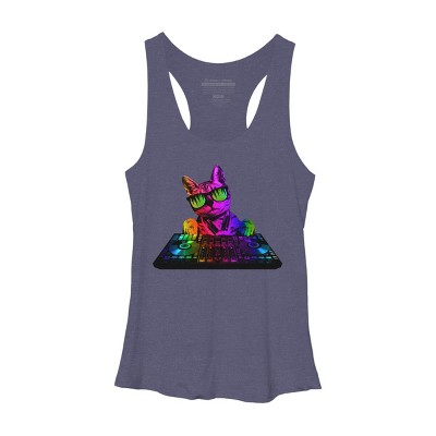 Women's Design By Humans Cool Cat DJ By clingcling Racerback Tank Top