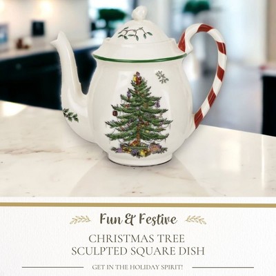 Festive 32oz Earthenware Teapot with Candy Cane Handle