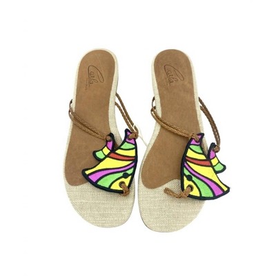 Women's Wo's Multi Color Fish Embroidery Thong Sandals - Carla Saint-Barth