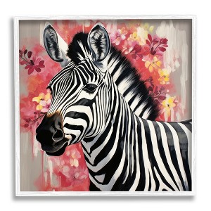 Stupell Industries Zebra with Pink Flowers Black Framed Giclee Art - 1 of 4