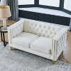 TiramisuBest Velvet Sofa for Living Room,Tufted Square Arm Couch, Modern Couch Upholstered Button and Metal Legs, Sofa Couch for Bedroom, Beige - 3 of 4