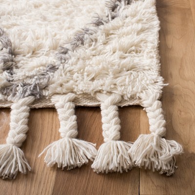 Luxurious Grey/Ivory Hand-Tufted Shag Wool Area Rug 6' x 9'