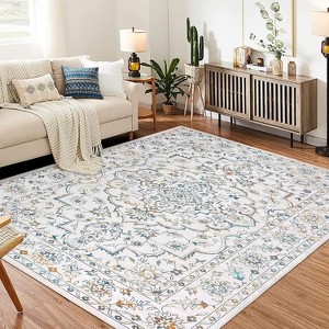 Ultra-Thin Floral Area Rug - Stain Resistant Non-Slip Large Carpet for Living Room, Dining Room Home Office - 1 of 4