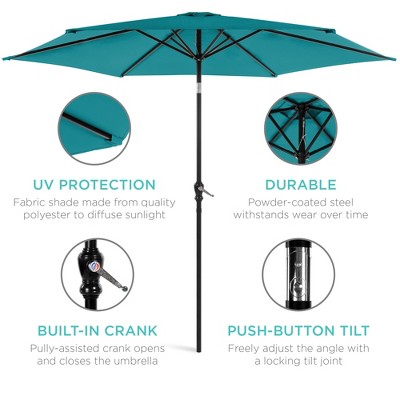 Cerulean Hexagon Outdoor Steel Crank Patio Umbrella