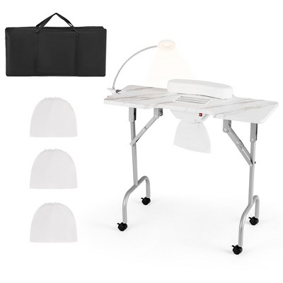 Tangkula Folding Manicure Nail Table w/ Electric Dust Collector LED Lamp Carry Bag