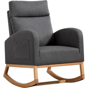 Nursery Glider Chair, Upholstered Rocking Chair with Rubber Wood Legs, Comfy High Backrest & Side Pockets, Accent Rocker Armchair for Living Room - 1 of 4