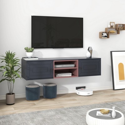 Wall Mounted Floating Tv Stand For Tvs Up To 65 With Adjustable Shelves And Magnetic Cabinet Door modernluxe Target